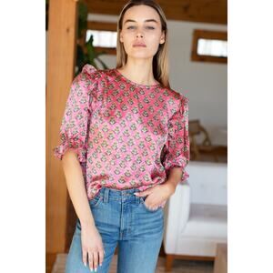 Emerson Fry India Collection NWT Pearl Blouse Rose of Indies Silk Pink Sz Small